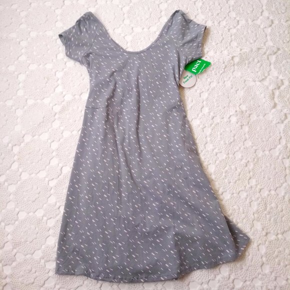 Pact Dresses & Skirts - New Pact Fit Flare Gray Knit Dress Cap Sleeve Cross Open Back Short Large Women